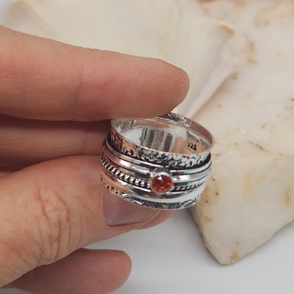Bohemian Spinner Silver 925 Ring Garnet Stone - Picture 6 of 10